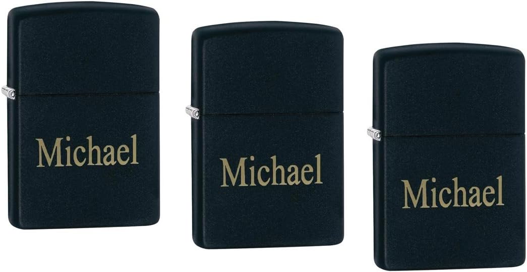 Personalized Set of 3 Black Matte Zippo Lighters with Free Engraving